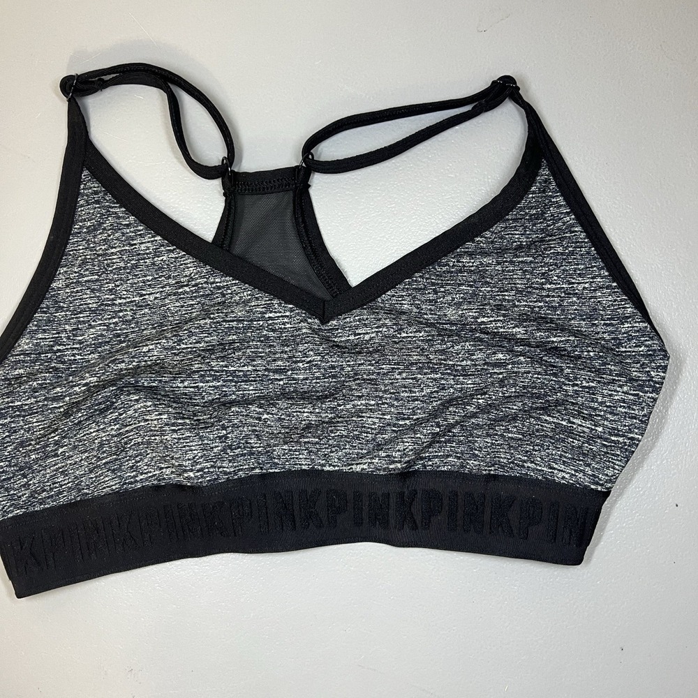 PINK Sport Bra Top Adjustable Straps Athleisure Activewear Black Size M